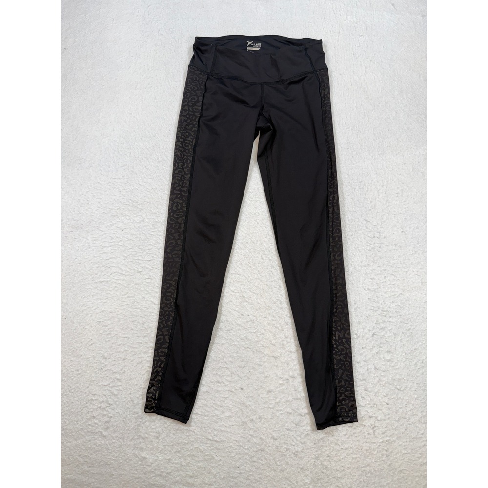 Old Navy Active Go-Dry Leggings Black Leopard Side Stripe Size M Fitted Pants